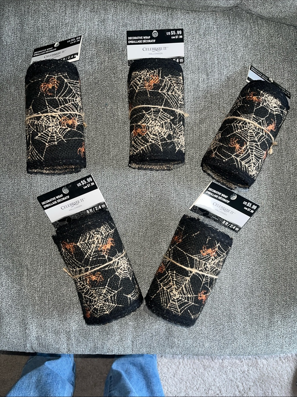 Celebrate It 5” x 8’ Halloween Black and Gold Spiderweb  Burlap Ribbon